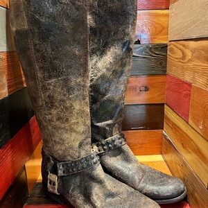 Frye Phillip Studded Harness Distressed Women's Knee High Tall Boot